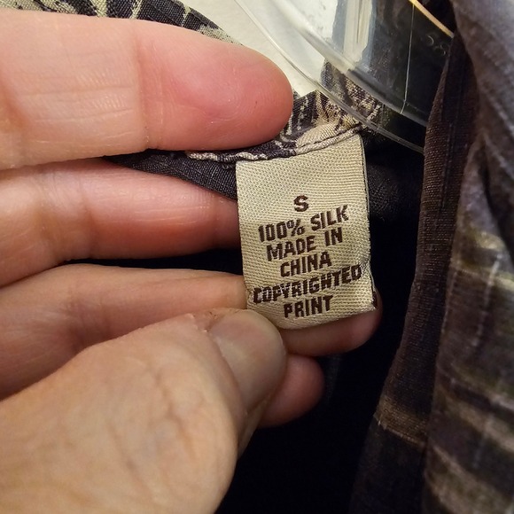 Tommy Bahama Silk Hawaiian Shirt Small Charcoal Palm Hibiscus Tropical RN86549 - Picture 4 of 9